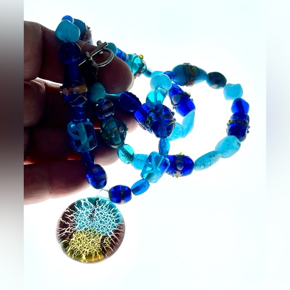 3 for $30 Artisan Glass Beaded Necklace with Art Glass Pendant - Picture 4 of 9